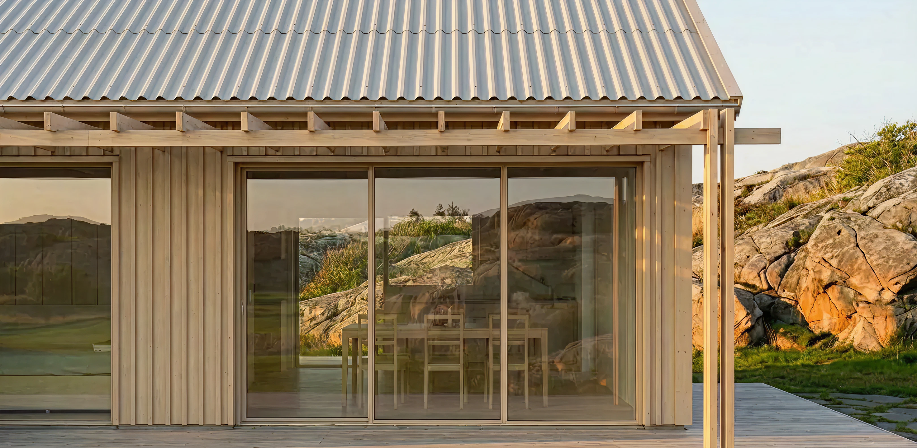 Renderat fotografi som illustrerar bostadernas större glaspartier.